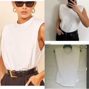 Reformation Belfort shoulder pad white tee